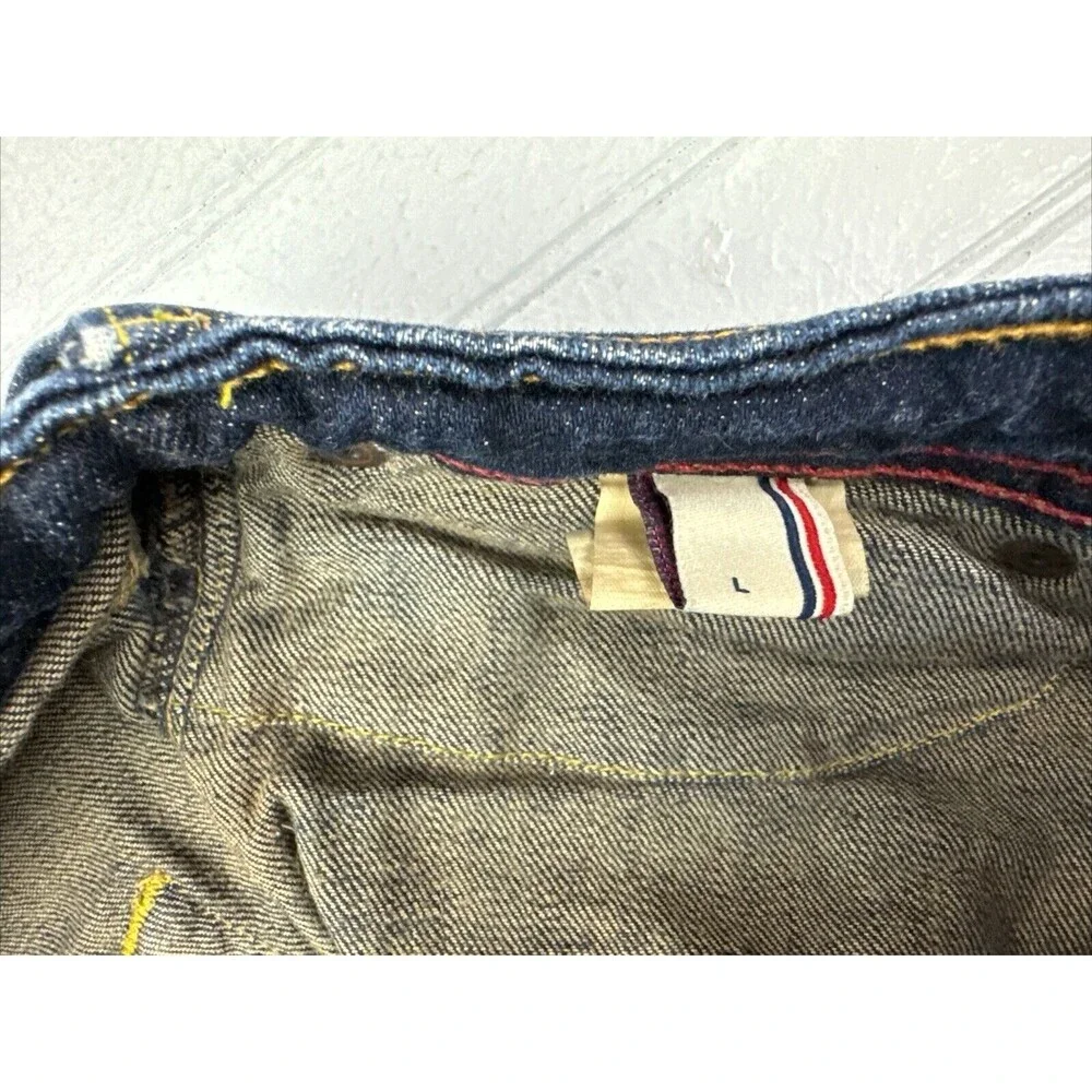 Ben Sherman Size L Womens Skirt Denim Jeans Raw Hem Dark Wash Stretch Mini
